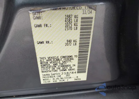 2015 Nissan Altima 3.5 Sl from USA, damaged, VIN 1N4BL3AP5FC218784